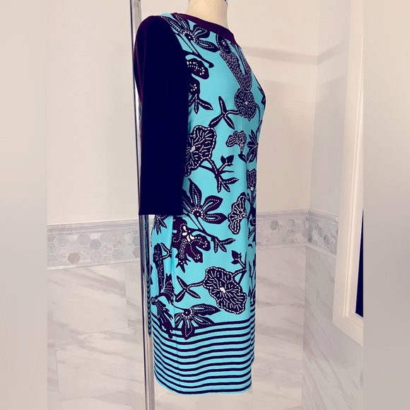 Very Vollbrach Turquoise Black 3/4 Sleeves Stretch Dress - Picture 5 of 10